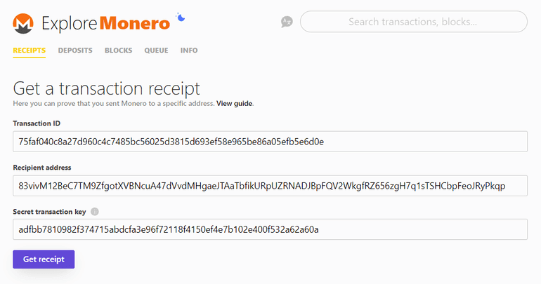 get monero receipt