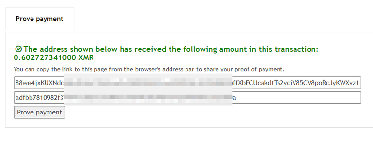 prove xmr payment