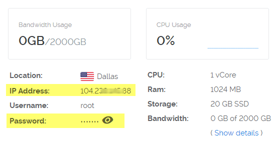 Vultr IP address password