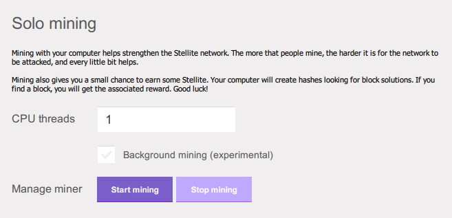 Stellite wallet mining