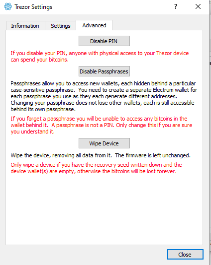 trezor enable disable passphrase electrum