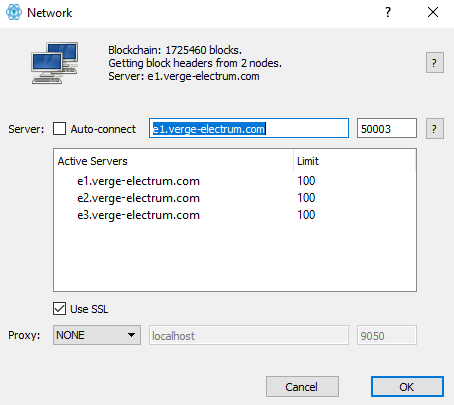 xvg electrum network setting