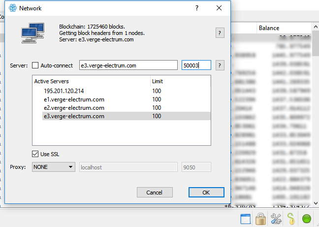 XVG electrum network setting